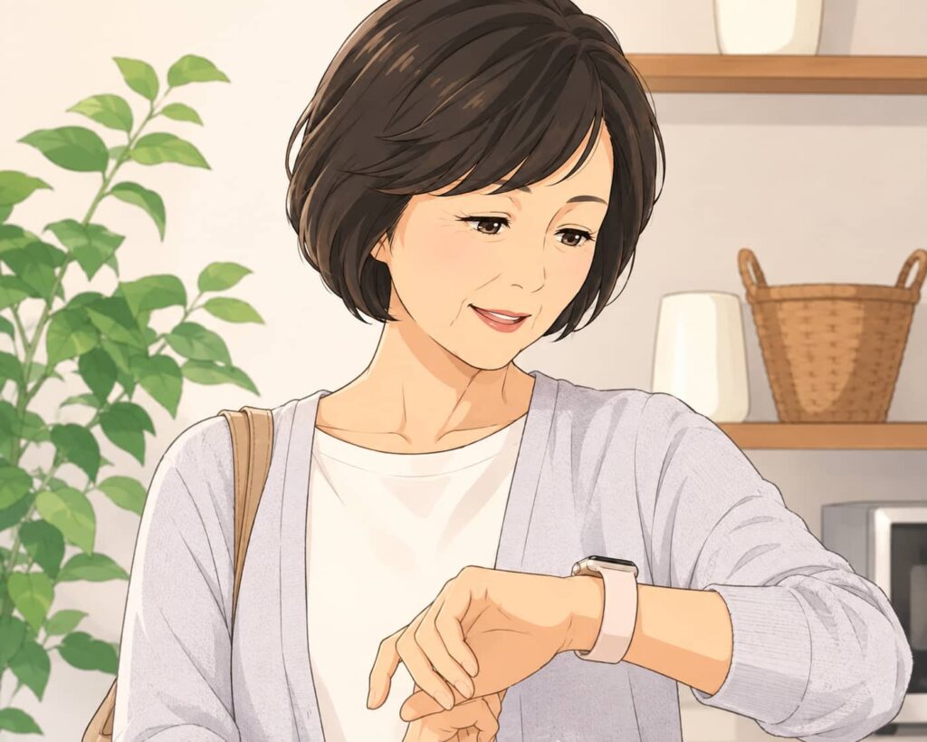 アップルウォッチをつけているおばさん